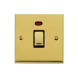 1 Gang 20A DP Switch with Neon Indicator in Polished Brass Low Profile Plate with Black Trim, Richmond Elite
