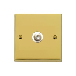 1 Gang Single Satellite Socket in Polished Brass Low Profile Plate and White Trim, Richmond Elite