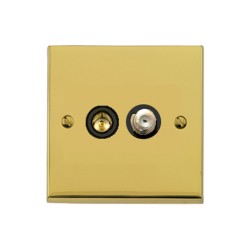 1 Gang TV/Satellite Socket in Polished Brass Low Profile Plate and Black Trim, Richmond Elite