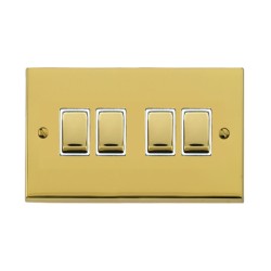 4 Gang 2 Way 10A Switch in Polished Brass Low Profile Plate and White Trim, Richmond Elite