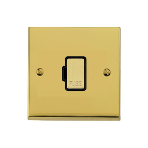 1 Gang 13A Unswitched Spur (Fused Connection Unit) in Polished Brass Low Profile Plate and Black Trim, Richmond Elite
