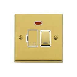 1 Gang 13A Switched Spur with Neon and Cord Outlet in Polished Brass Low Profile Plate and White Trim, Richmond Elite