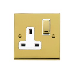 1 Gang 13A Switched Single Socket in Polished Brass Low Profile Plate and White Trim, Richmond Elite