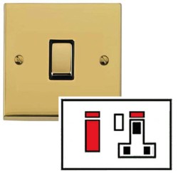45A Cooker Switch with 1 Gang 13A Switched Socket in Polished Brass Low Profile Plate and White Trim, Richmond Elite