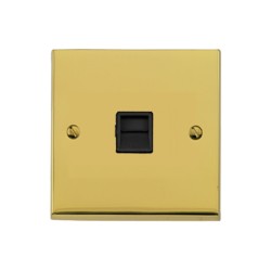 1 Gang Secondary Phone Socket in Polished Brass Low Profile Plate and Black Trim, Richmond Elite