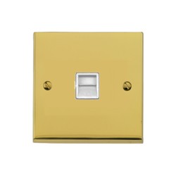 1 Gang Secondary Phone Socket in Polished Brass Low Profile Plate and White Trim, Richmond Elite