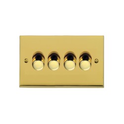 4 Gang 2 Way Trailing Edge LED Dimmer 10-120W Polished Brass Low Profile Plate, Richmond Elite