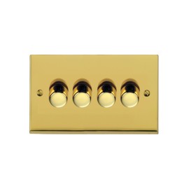 4 Gang Push ON/OFF Dimmer Switch 400W in Polished Brass Low Profile Plate, Richmond Elite