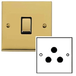 1 Gang 5A Unswitched 3 Pin Socket in Polished Brass Low Profile Plate and Black Trim, Richmond Elite