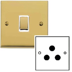 1 Gang 5A Unswitched 3 Pin Socket in Polished Brass Low Profile Plate and White Trim, Richmond Elite