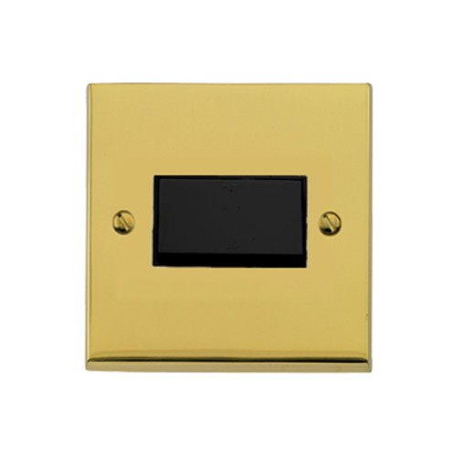 6A Triple Pole Fan Isolating Switch in Polished Brass Low Profile Plate and Black Trim, Richmond Elite