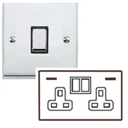 2 Gang 13A Socket with 2 USB Sockets Low Profile Polished Chrome Plate and Rockers with Black Plastic Insert Richmond Elite