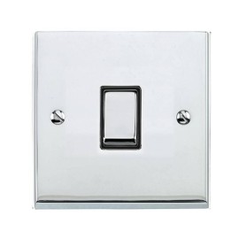 1 Gang 2 Way 10A Switch in Polished Chrome Low Profile Plate and Black Trim, Richmond Elite