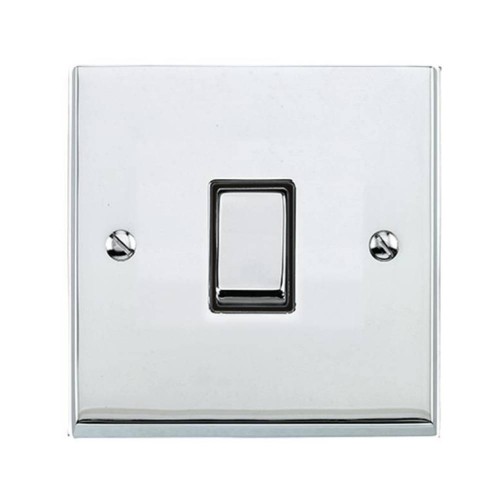 1 Gang 2 Way 10A Switch in Polished Chrome Low Profile Plate and Black Trim, Richmond Elite