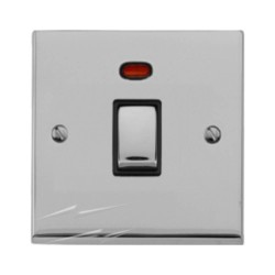 1 Gang 20A DP Switch with Neon Indicator in Polished Chrome Low Profile Plate with Black Trim, Richmond Elite