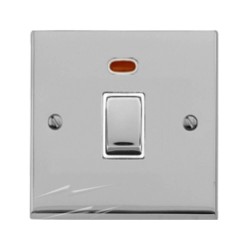 1 Gang 20A DP Switch with Neon Indicator in Polished Chrome Low Profile Plate with White Trim, Richmond Elite