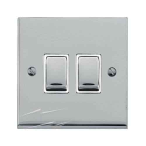 2 Gang 2 Way 10A Switch in Polished Chrome Low Profile Plate and White Trim, Richmond Elite