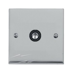 1 Gang Single Non-Isolated TV/Coax Socket in Polished Chrome Low Profile Plate and Black Trim, Richmond Elite