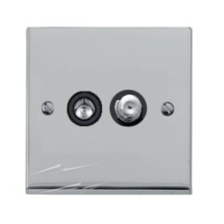 1 Gang TV/Satellite Socket in Polished Chrome Low Profile Plate and Black Trim, Richmond Elite