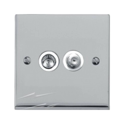 1 Gang TV/Satellite Socket in Polished Chrome Low Profile Plate and White Trim, Richmond Elite