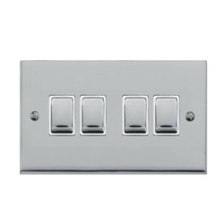 4 Gang 2 Way 10A Switch in Polished Chrome Low Profile Plate and White Trim, Richmond Elite