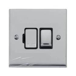 1 Gang 13A Switched Spur (Fused Connection Unit) in Polished Chrome Low Profile Plate and Black Trim, Richmond Elite