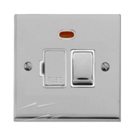 1 Gang 13A Switched Spur with Neon Light in Polished Chrome Low Profile Plate and White Trim, Richmond Elite