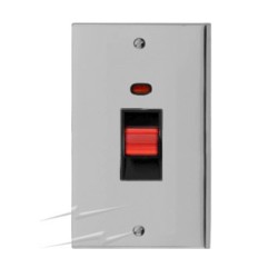 45A Cooker Switch (twin plate) Red Rocker in Polished Chrome Low Profile Plate and Black Trim, Richmond Elite