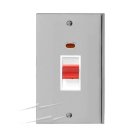 45A Cooker Switch (twin plate) Red Rocker in Polished Chrome Low Profile Plate and White Trim, Richmond Elite