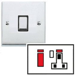 45A Cooker Switch with 1 Gang 13A Switched Socket in Polished Chrome Low Profile Plate and Black Trim, Richmond Elite