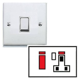 45A Cooker Switch with 1 Gang 13A Switched Socket in Polished Chrome Low Profile Plate and White Trim, Richmond Elite