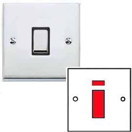 1 Gang 45A Red Rocker Cooker Switch in Polished Chrome Low Profile Plate and Black Trim, Richmond Elite