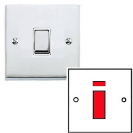 1 Gang 45A Red Rocker Cooker Switch in Polished Chrome Low Profile Plate and White Trim, Richmond Elite