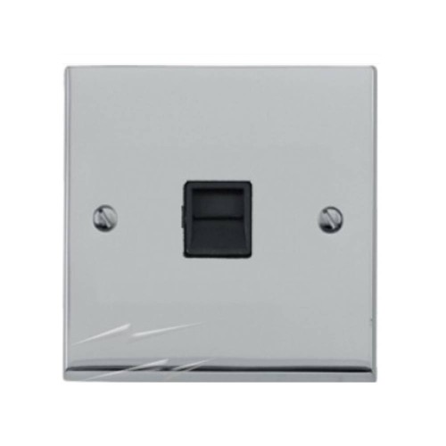 1 Gang Master Phone Socket in Polished Chrome Low Profile Plate and Black Trim, Richmond Elite