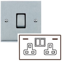 2 Gang 13A Socket with 2 USB Sockets Low Profile Satin Chrome Plate and Rockers with Black Plastic Insert Richmond Elite