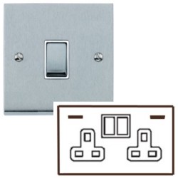 2 Gang 13A Socket with 2 USB Sockets Low Profile Satin Chrome Plate and Rockers with White Plastic Insert Richmond Elite