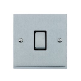 1 Gang 2 Way 10A Switch in Satin Chrome Low Profile Plate and Black Trim, Richmond Elite