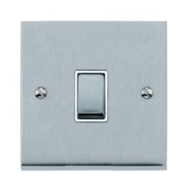 1 Gang 2 Way 10A Switch in Satin Chrome Low Profile Plate and White Trim, Richmond Elite