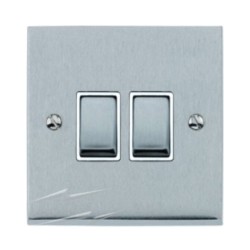 2 Gang 2 Way 10A Switch in Satin Chrome Low Profile Plate and White Trim, Richmond Elite