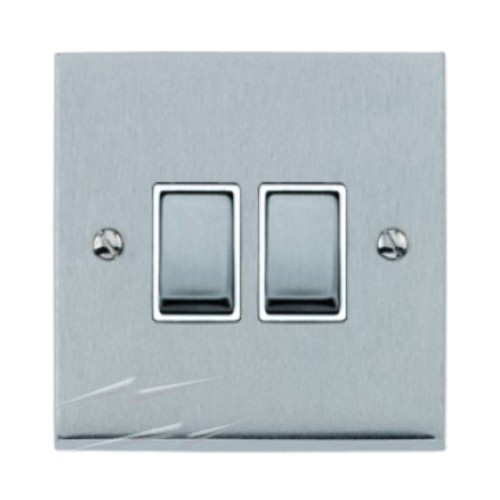 2 Gang 2 Way 10A Switch in Satin Chrome Low Profile Plate and White Trim, Richmond Elite