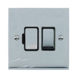 1 Gang 13A Switched Spur (Fused Connection Unit) in Satin Chrome Low Profile Plate and Black Trim, Richmond Elite