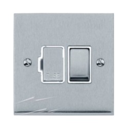 1 Gang 13A Switched Spur (Fused Connection Unit) in Satin Chrome Low Profile Plate and White Trim, Richmond Elite