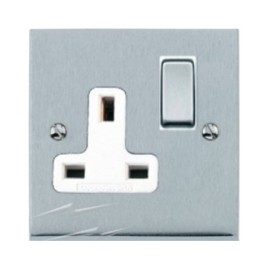 1 Gang 13A Switched Single Socket in Satin Chrome Low Profile Plate and White Trim, Richmond Elite