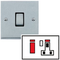 45A Cooker Switch with 1 Gang 13A Switched Socket in Satin Chrome Low Profile Plate and Black Trim, Richmond Elite