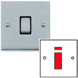 1 Gang 45A Red Rocker Cooker Switch in Satin Chrome Low Profile Plate and Black Trim, Richmond Elite