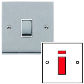 1 Gang 45A Red Rocker Cooker Switch in Satin Chrome Low Profile Plate and White Trim, Richmond Elite