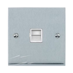 1 Gang Secondary Phone Socket in Satin Chrome Low Profile Plate and White Trim, Richmond Elite