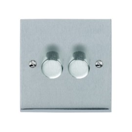 2 Gang Push ON/OFF Dimmer Switch 400W in Satin Chrome Low Profile Plate, Richmond Elite