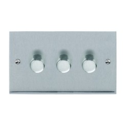 3 Gang Push ON/OFF Dimmer Switch 400W in Satin Chrome Low Profile Plate, Richmond Elite