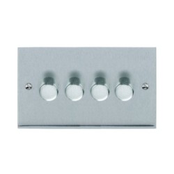 4 Gang Push ON/OFF Dimmer Switch 400W in Satin Chrome Low Profile Plate, Richmond Elite